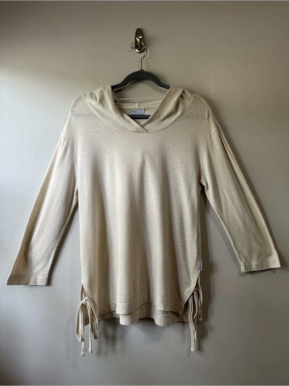 Columbia Lightweight Cream Hooded Organic Cotton Hemp Tunic Sweater Top Size M